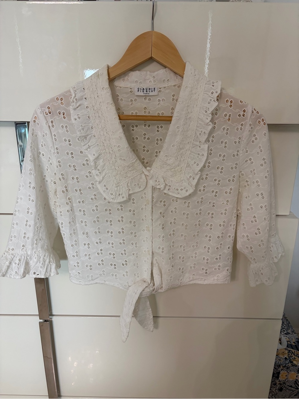 Claudie Pierlot White Eyelet Tie-Front Blouse